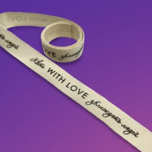 Бежева бавовняна стрічка з чорним написом WITH LOVE