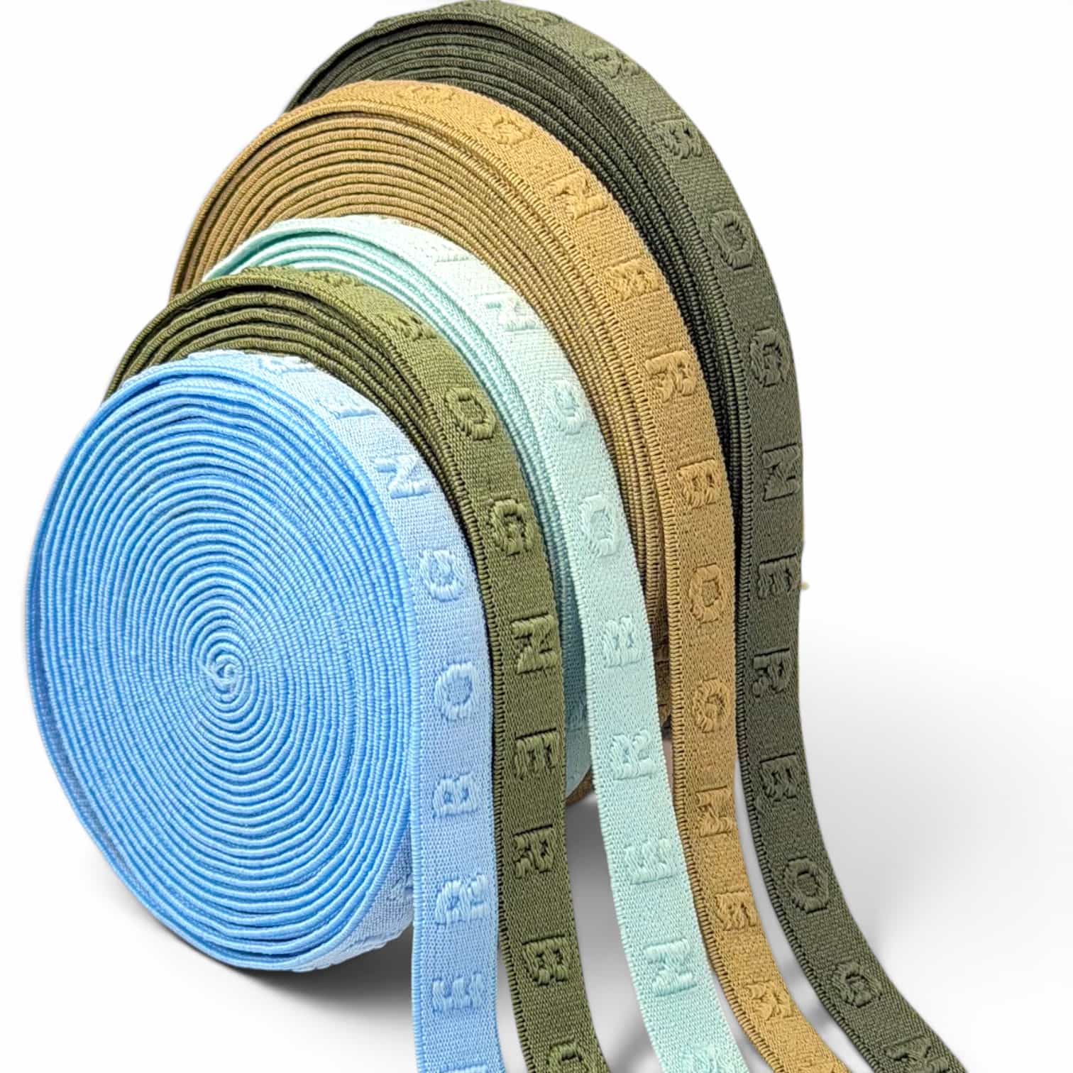 Narrow jacquard elastic band with embossed logo color palette wholesale