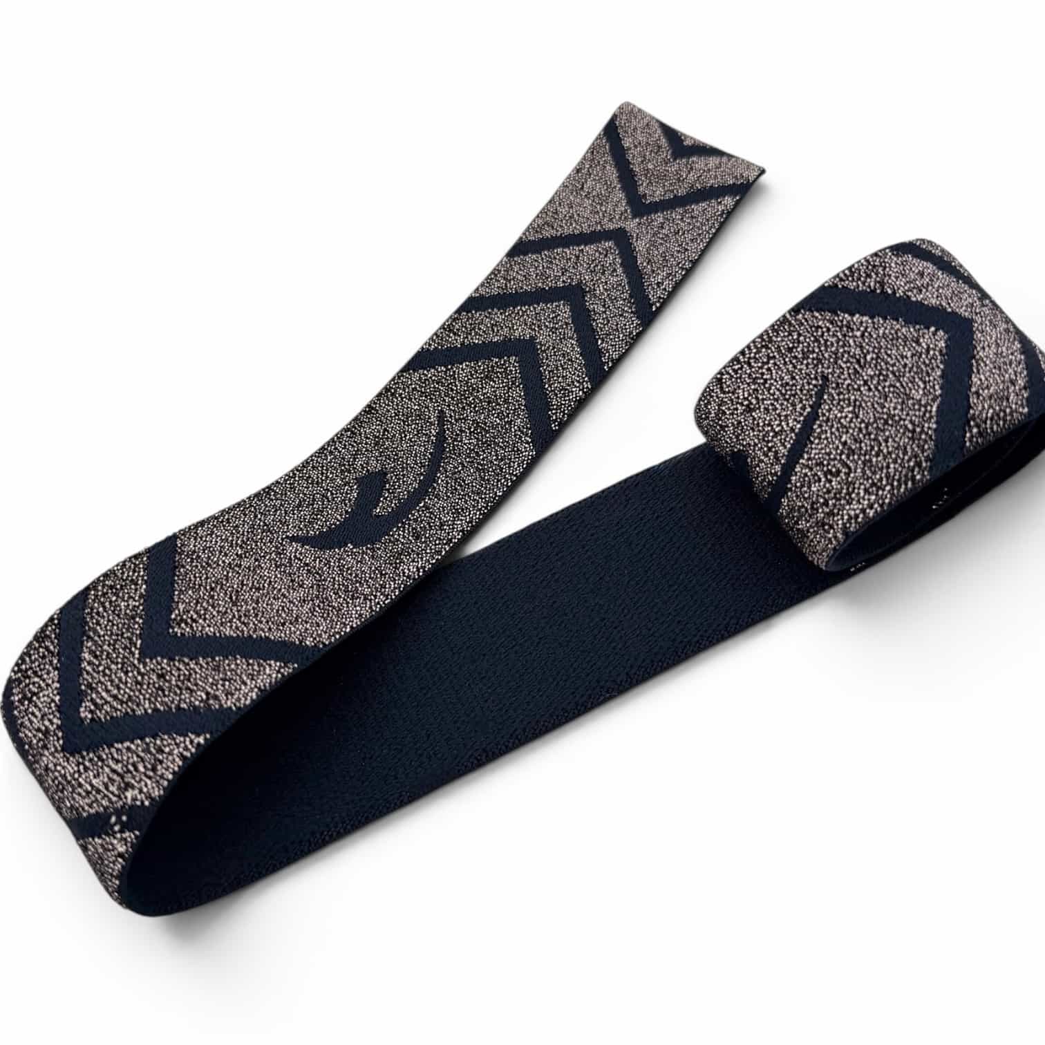Custom branded jacquard elastic band with lurex and chevron pattern