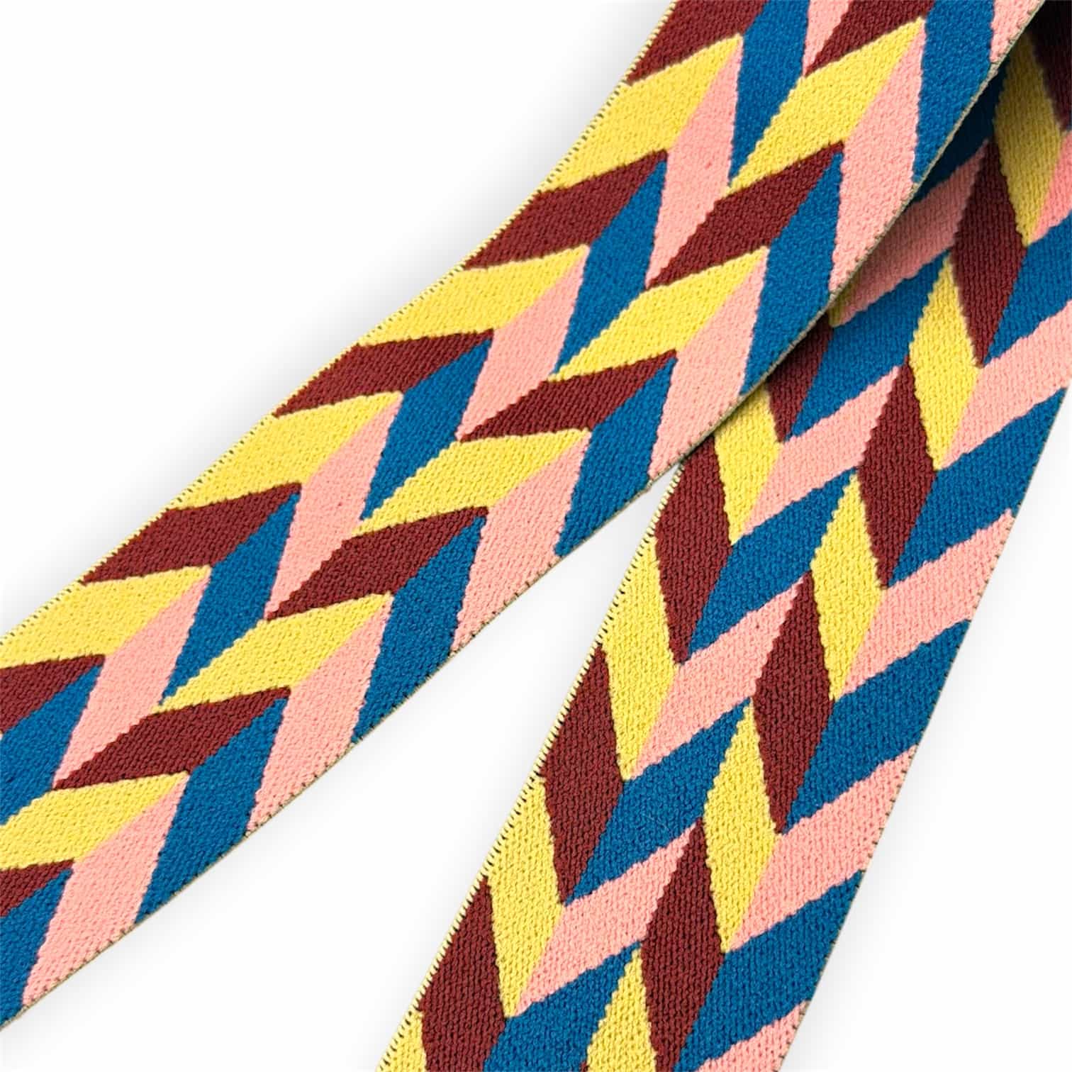 Multicolor jacquard elastic band with chevron zigzag geometric pattern