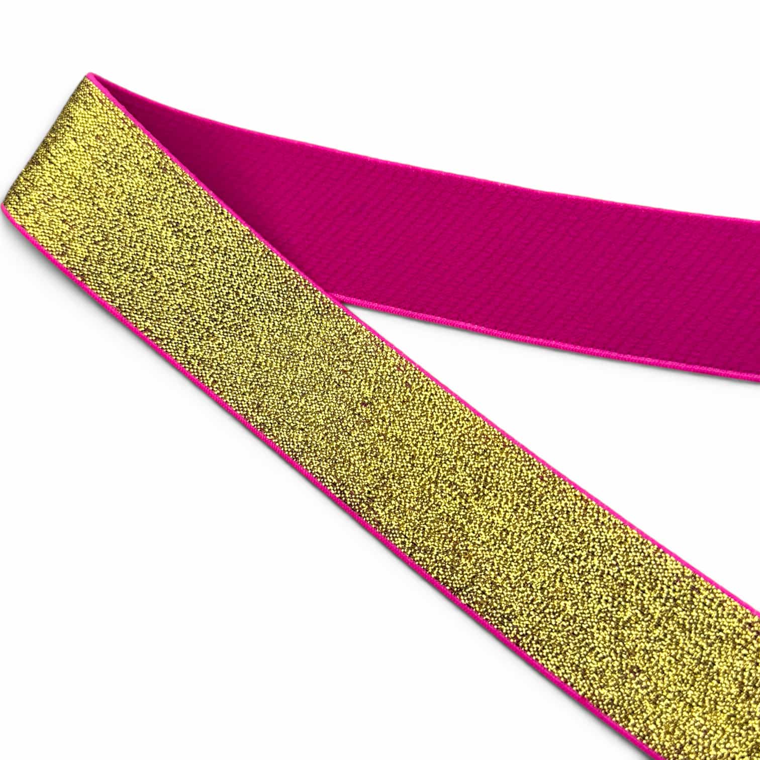 Magenta jacquard elastic band with solid gold lurex glitter