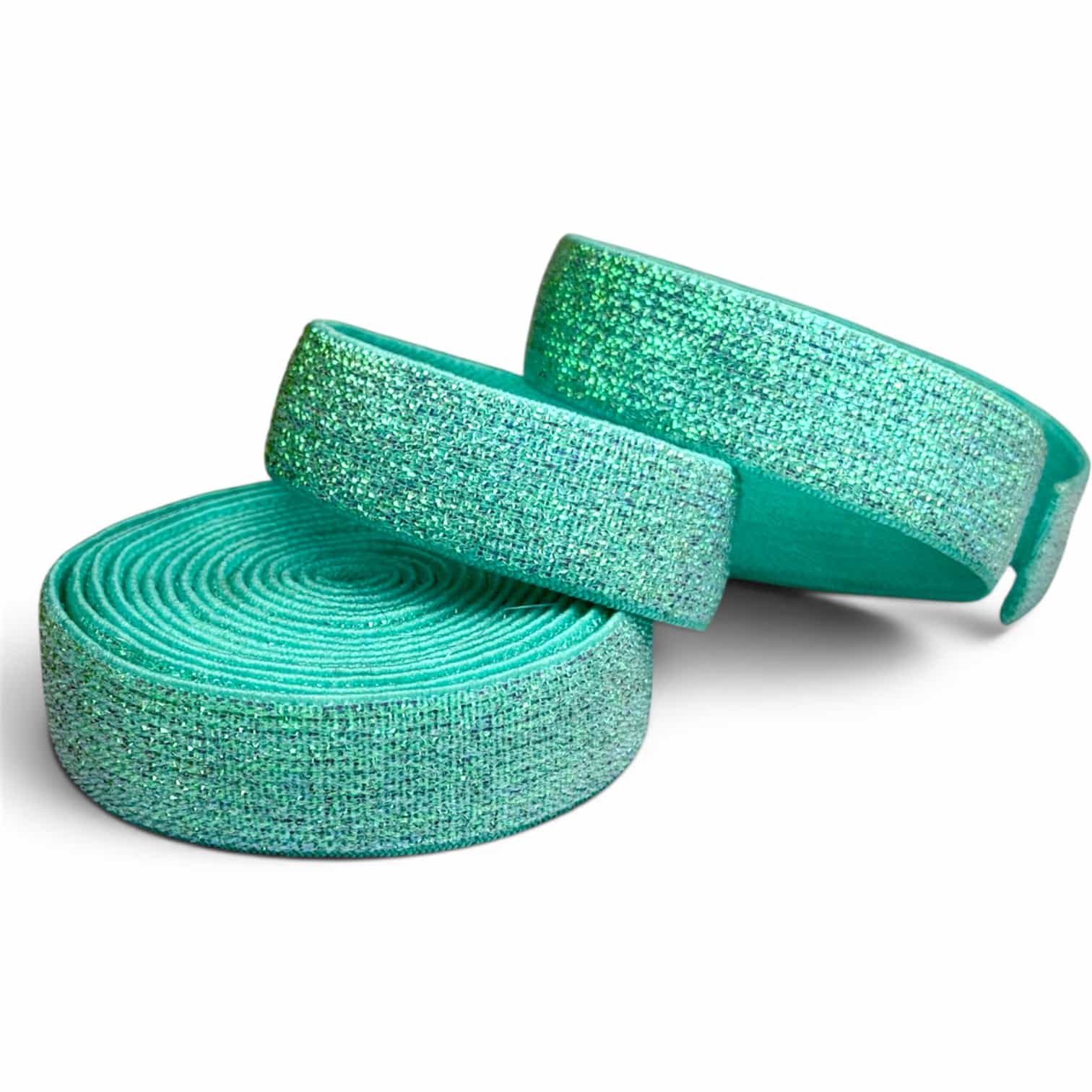Mint green jacquard elastic band with shimmering holographic lurex