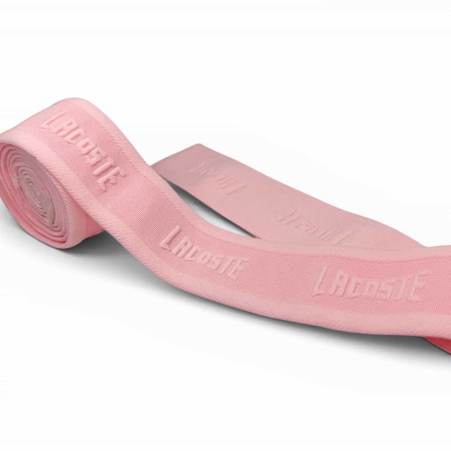 Pink jacquard elastic waistband with embossed text for underwear
