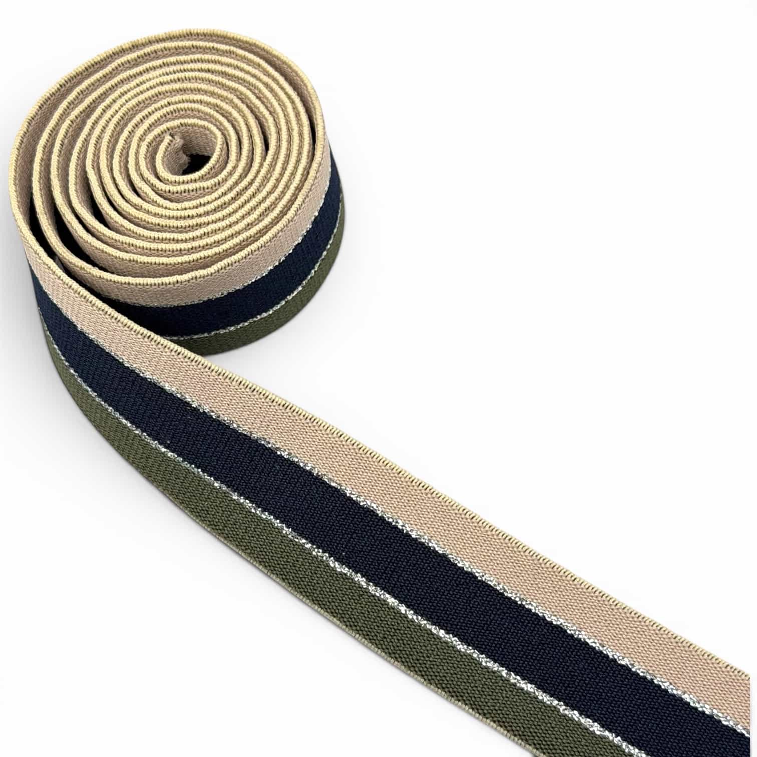 Three-color striped jacquard elastic band with lurex glitter for sportswear