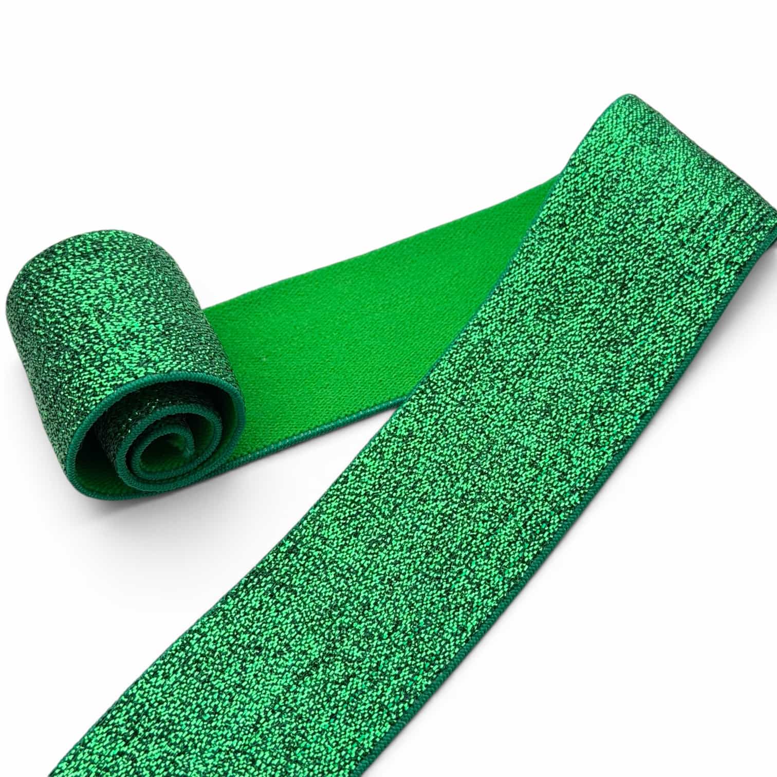 Bright green jacquard elastic band with glitter lurex from manufacturer