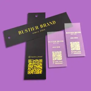 Luxury hang tags and plastic labels with QR codes